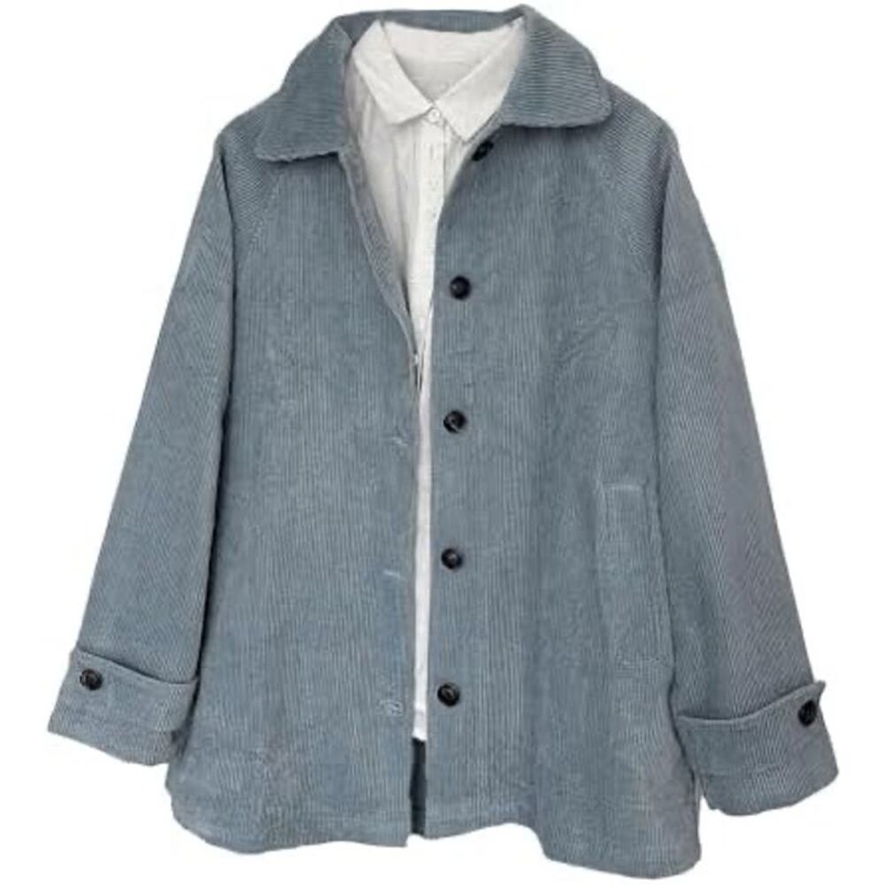Minibee NWT Womens 2XL Light Blue Corduroy Jacket Button Down Coat Pockets